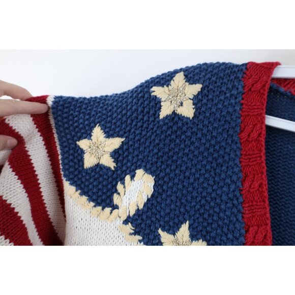 Vtg 90s Streetwear Womens Medium Hand Knit Flower Boat Anchor Cardigan Sweater - Picture 10 of 15
